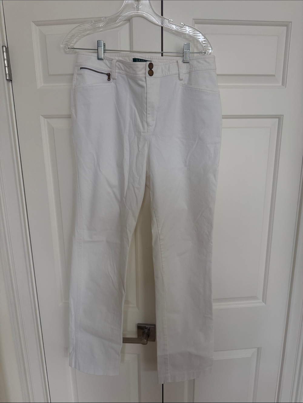 Ralph Lauren White Straight-Leg Mid Rise Slacks Size 10